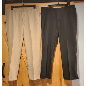 Lot of 2 HAGGAR Men’s 36x29 Performance Microfiber Slacks Straight Flat Front